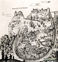 Burg Stein und Burggelände in einer künstlerischen Darstellung Burg Stein und Burggelände in einer künstlerischen Darstellung