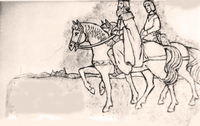 K&ouml;nig auf Pferd mit Begleiter