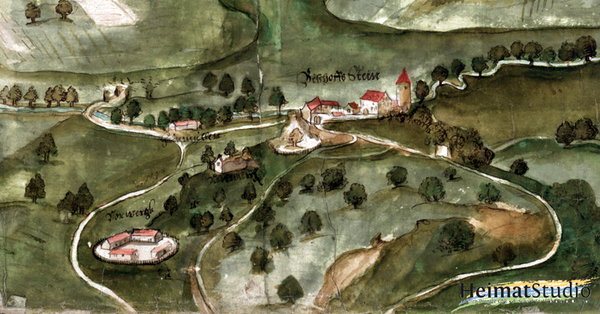 Burg Stein und das Burggelände um 1582 Burg Stein und das Burggelände um 1582
