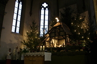 Die festlich beleuchtete Weihnachtskrippe